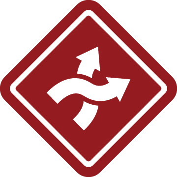 Red diamond-shaped icon with arrows for adaptability.