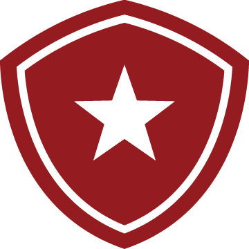 Red shield-shaped icon with star for integrity.