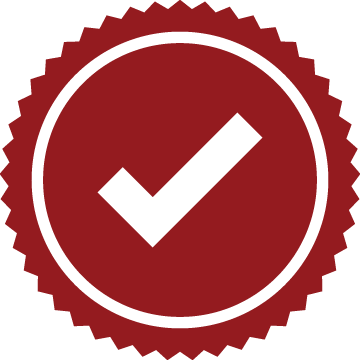 Red circle-shaped icon with checkmark for professionalism.